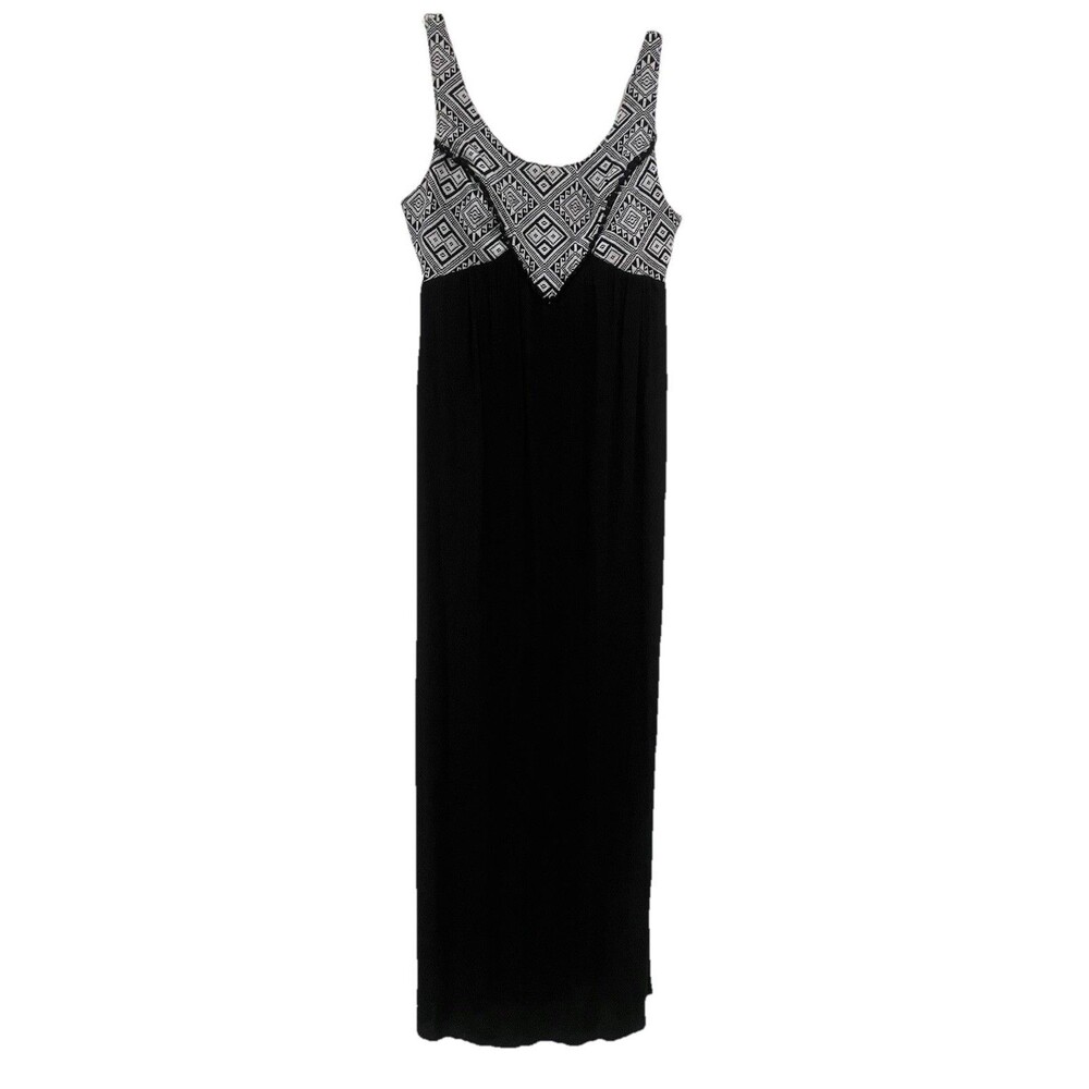 Maurices Womens Size 3/4 Black/White Tribal Sleeveless Maxi Dress Cut Out Back